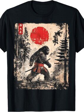 Samurai Bigfoot Japanese Vintage Graphic Ukiyo-e Art Funny T-Shirt